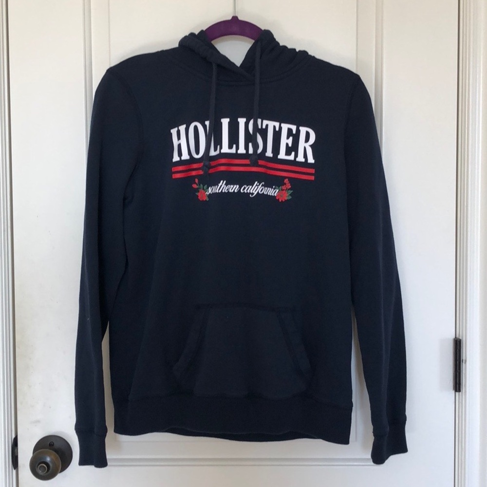 Hollister Floral Navy Blue Hoodie M
